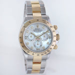 MINT Rolex Daytona 116523 Mother of Pearl MOP Diamond Yellow Gold Two Tone Watch