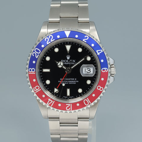 2004 MINT Rolex GMT-Master II 2 Pepsi 40mm Steel 16710 NO HOLES Black Watch Box