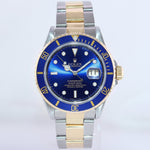 MINT Rolex Submariner 16613LB Gold Steel Two Tone Yellow Gold Sunburst Blue Dial Watch
