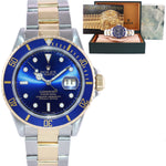 MINT Rolex Submariner 16613LB Gold Steel Two Tone Yellow Gold Sunburst Blue Dial Watch