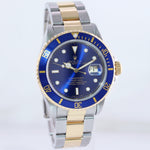 MINT Rolex Submariner 16613LB Gold Steel Two Tone Yellow Gold Sunburst Blue Dial Watch
