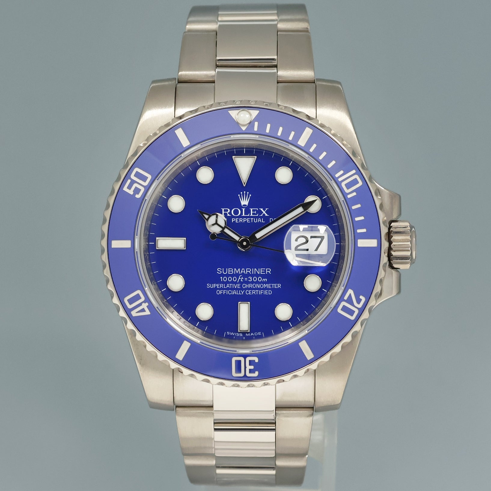 2017 MINT Rolex Submariner Smurf 116619 White Gold Blue 40mm Ceramic Watch Box
