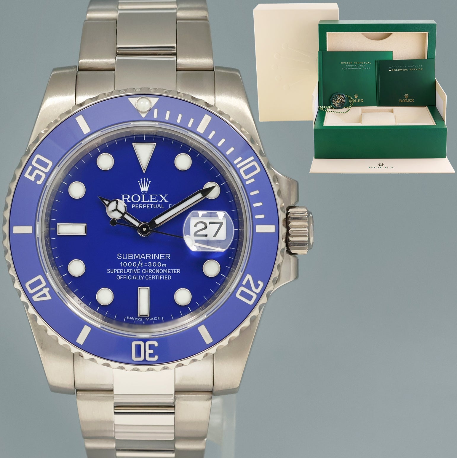 2017 MINT Rolex Submariner Smurf 116619 White Gold Blue 40mm Ceramic Watch Box