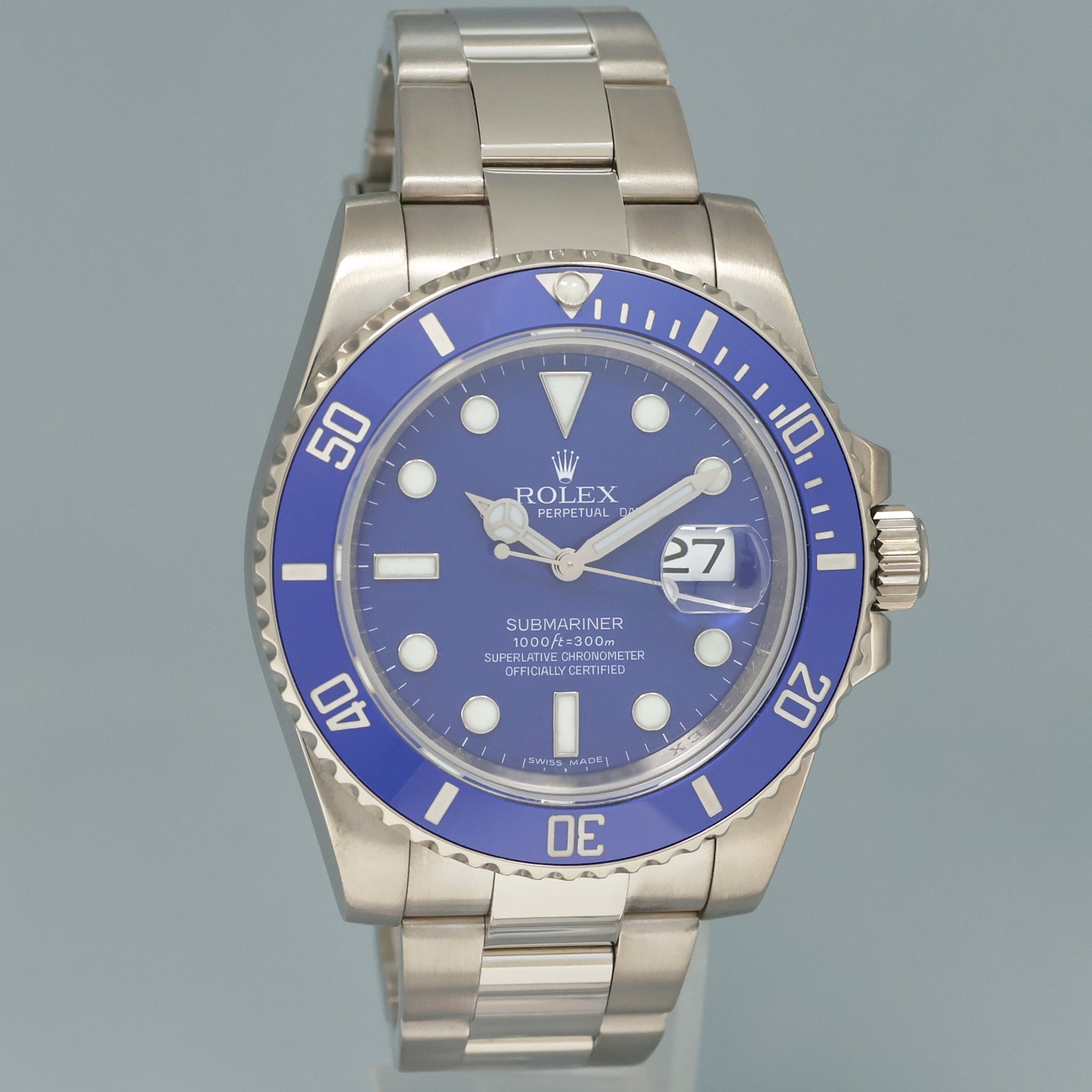2017 MINT Rolex Submariner Smurf 116619 White Gold Blue 40mm Ceramic Watch Box