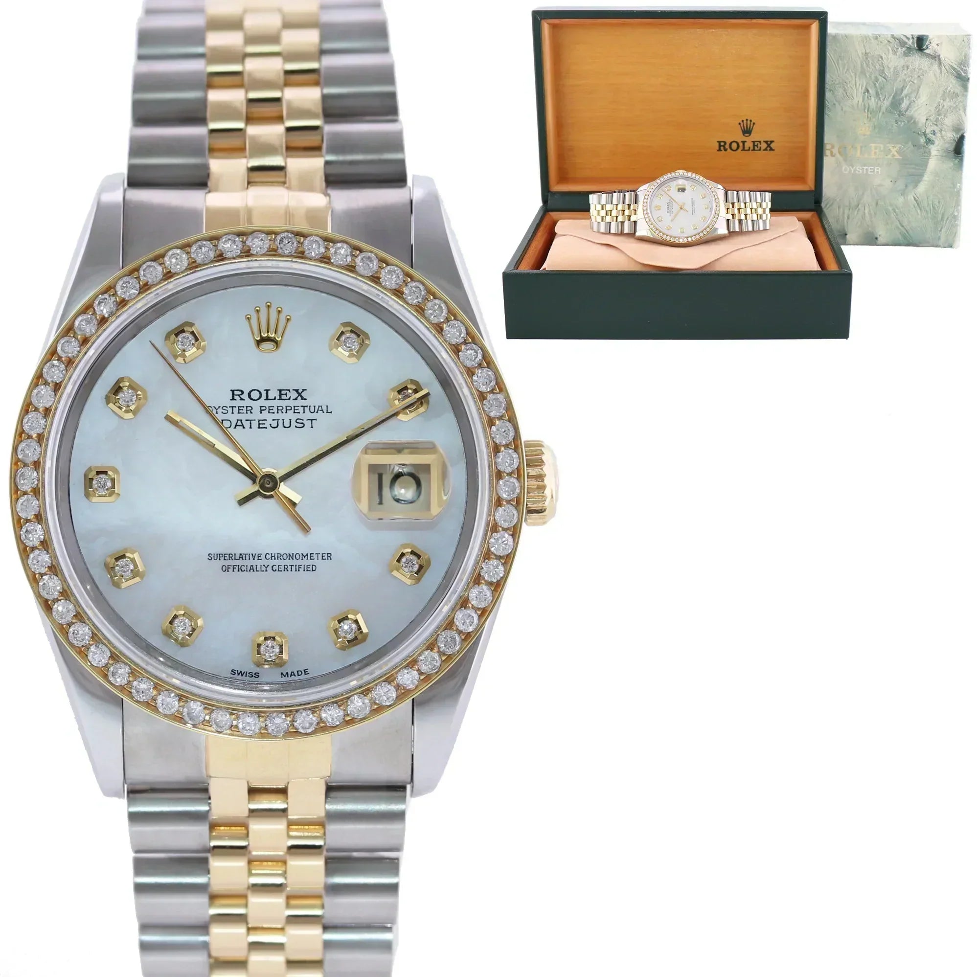 DIAMOND PEARL Rolex DateJust 16233 Two-Tone 18K Yellow Gold MOP Jubilee Watch