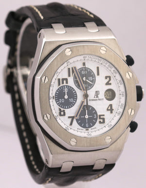 Audemars Piguet Royal Oak Offshore WHITE Black Leather Chronograph Steel 26170ST