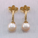 David Yurman 18k Yellow Gold 0.085ctw Diamond & Pearl Solari Hoop Drop Earrings