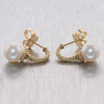 David Yurman 18k Yellow Gold 0.085ctw Diamond & Pearl Solari Hoop Drop Earrings