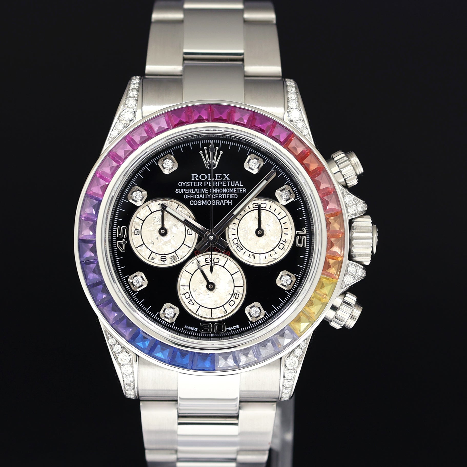 2015 MINT Rolex Daytona 116520 Black Rainbow Diamond Steel 40mm Watch Box