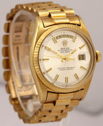 VINTAGE 1969 Rolex Day-Date WIDE BOY DIAL 18K Yellow Gold SILVER 36mm 1803 Watch