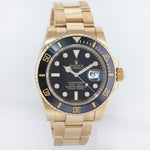 MINT Rolex Submariner Black Diamond Serti Dial Ceramic 116618LN 18k Yellow Gold Watch