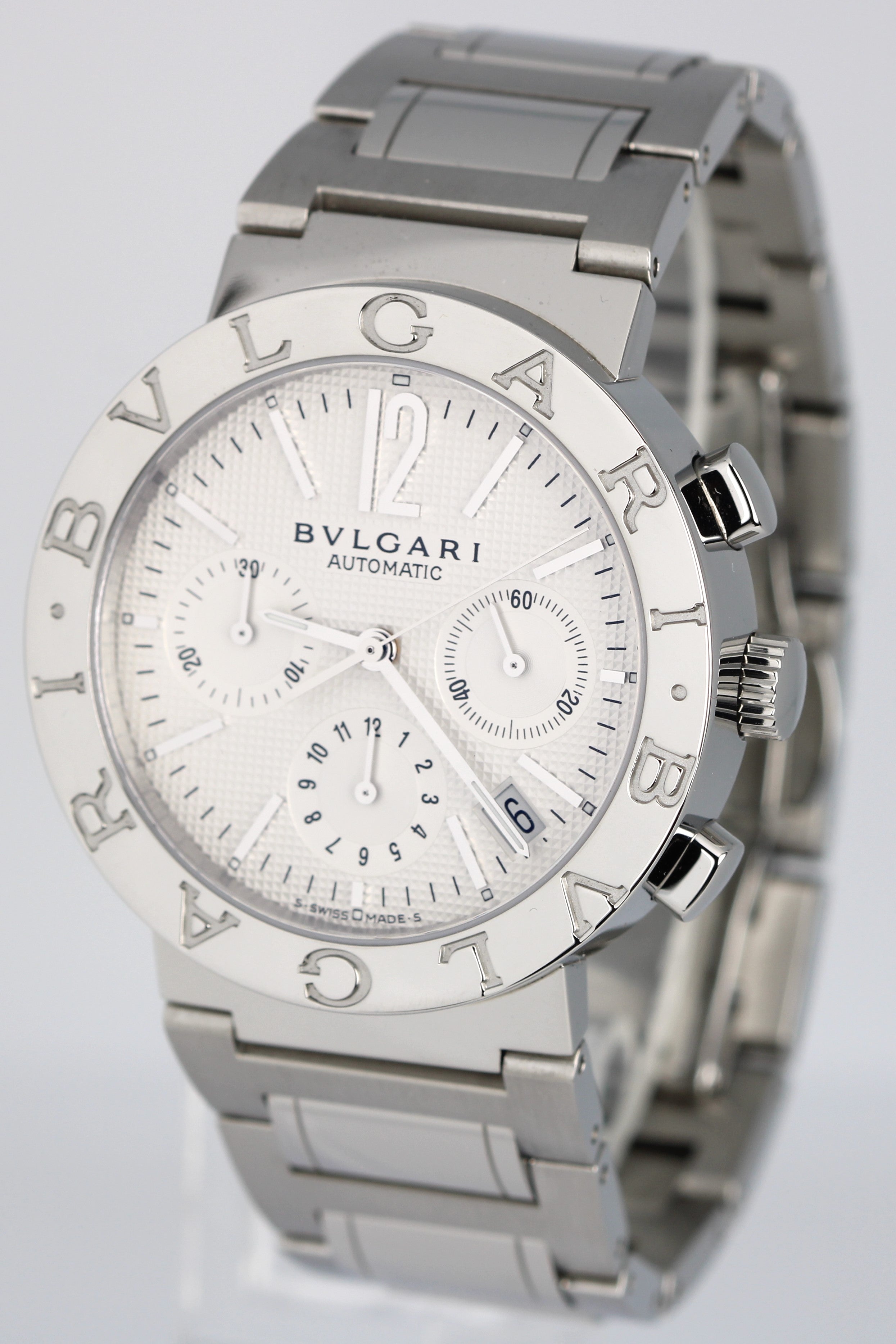 MINT Bulgari Chronograph 38mm BB38SSCH Date Stainless Automatic Silver Watch