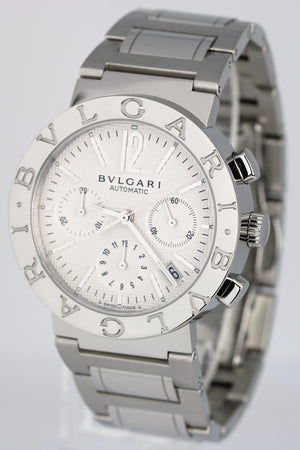 MINT Bulgari Chronograph 38mm BB38SSCH Date Stainless Automatic Silver Watch