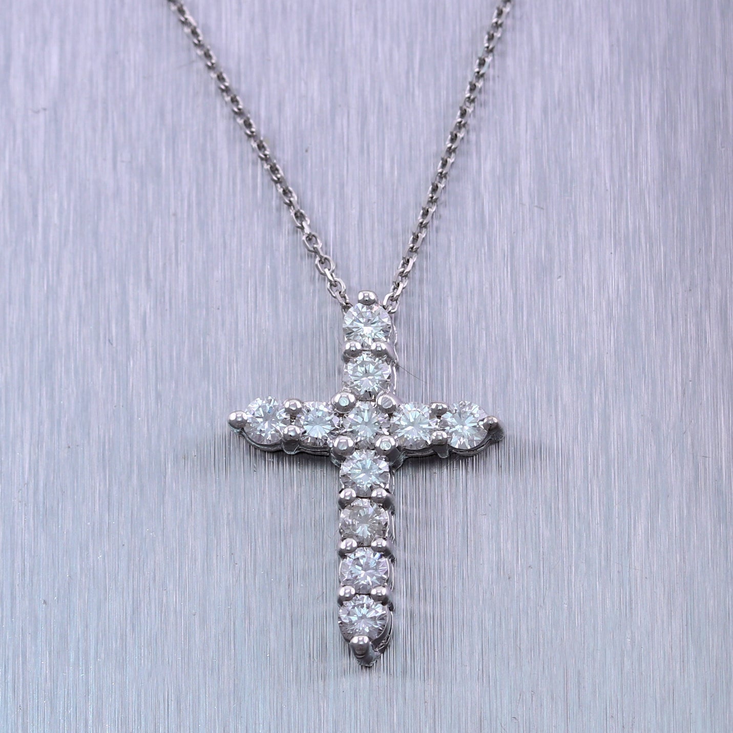 14k White Gold 1.01ctw Diamond Cross 20" Necklace