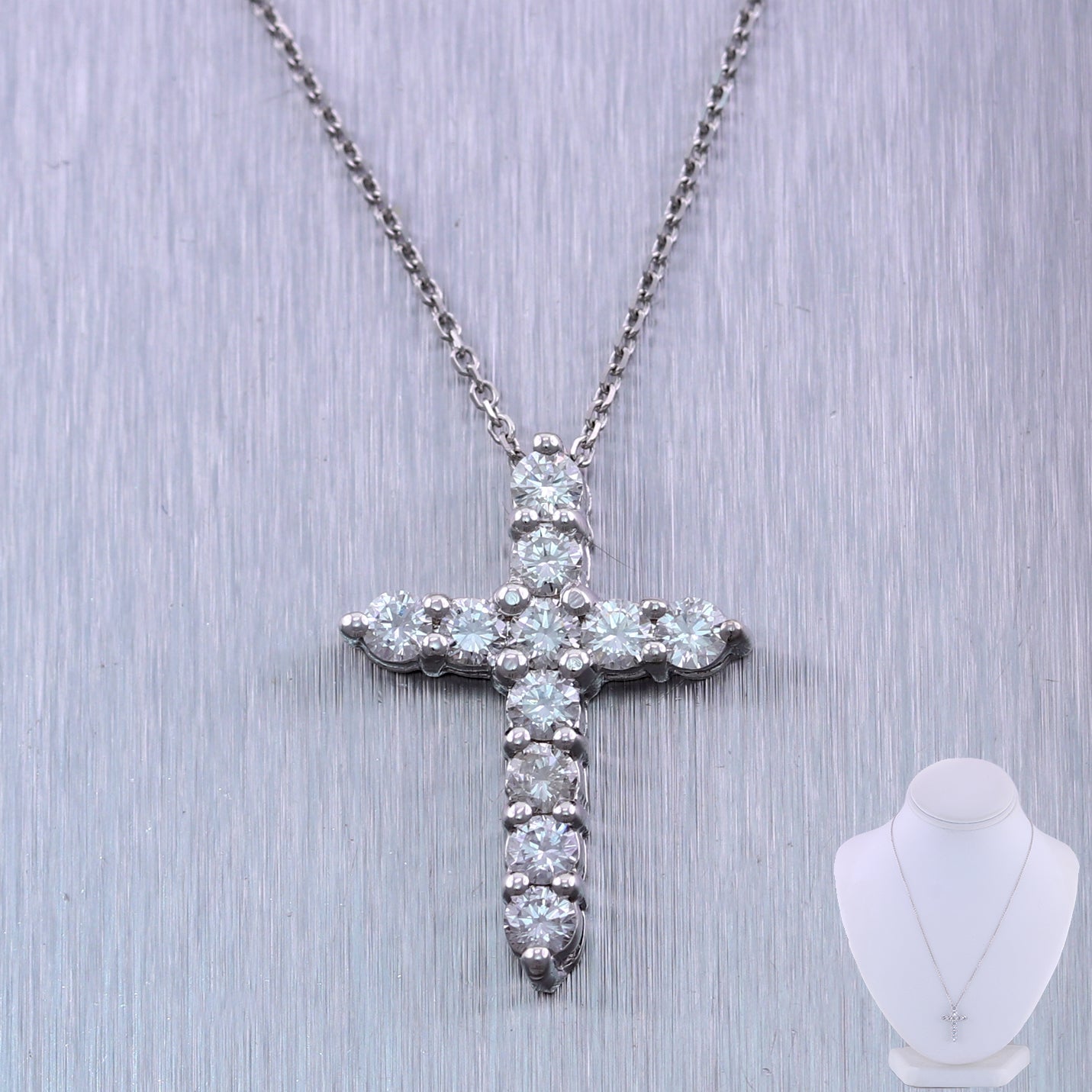 14k White Gold 1.01ctw Diamond Cross 20" Necklace