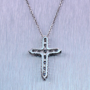 14k White Gold 1.01ctw Diamond Cross 20" Necklace