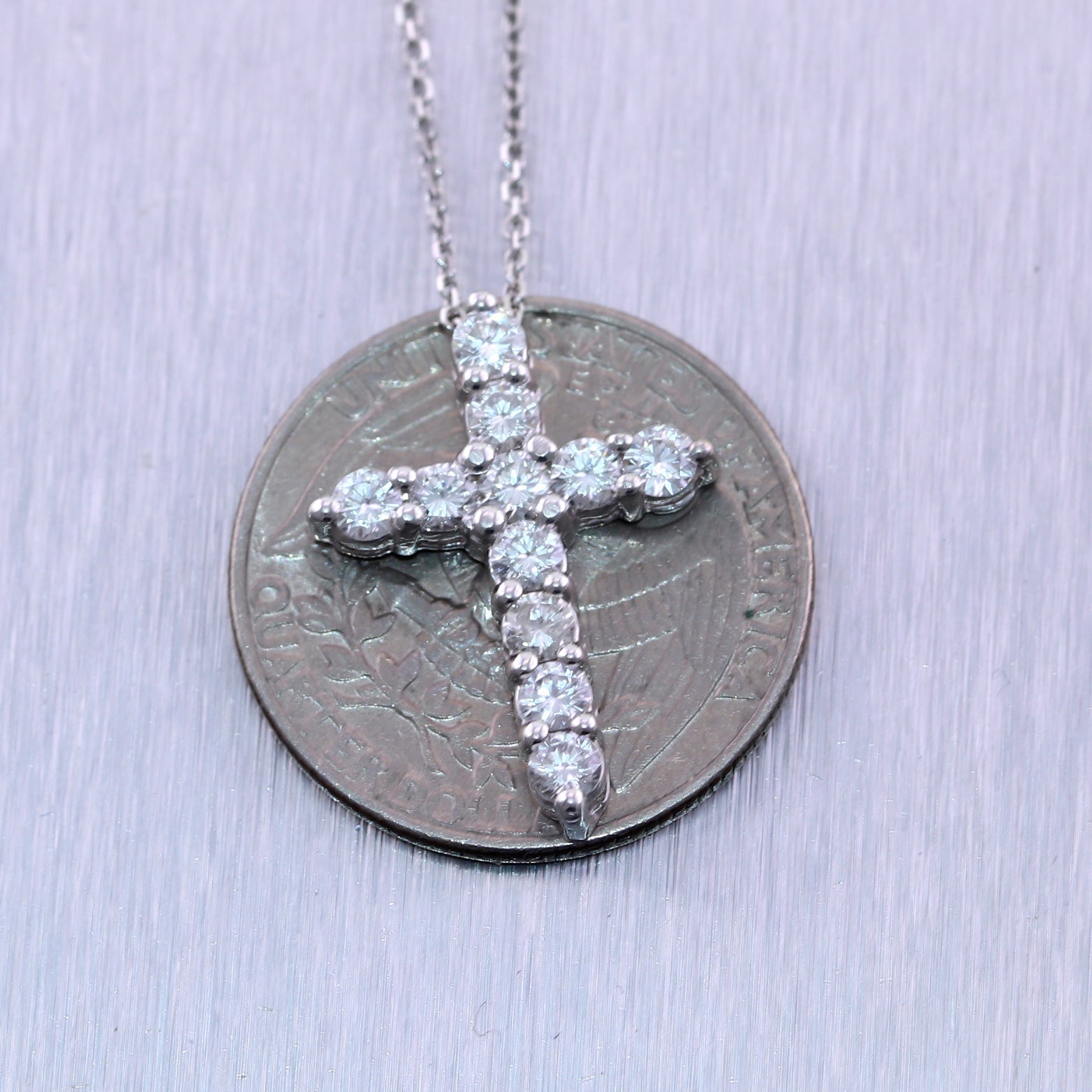 14k White Gold 1.01ctw Diamond Cross 20" Necklace