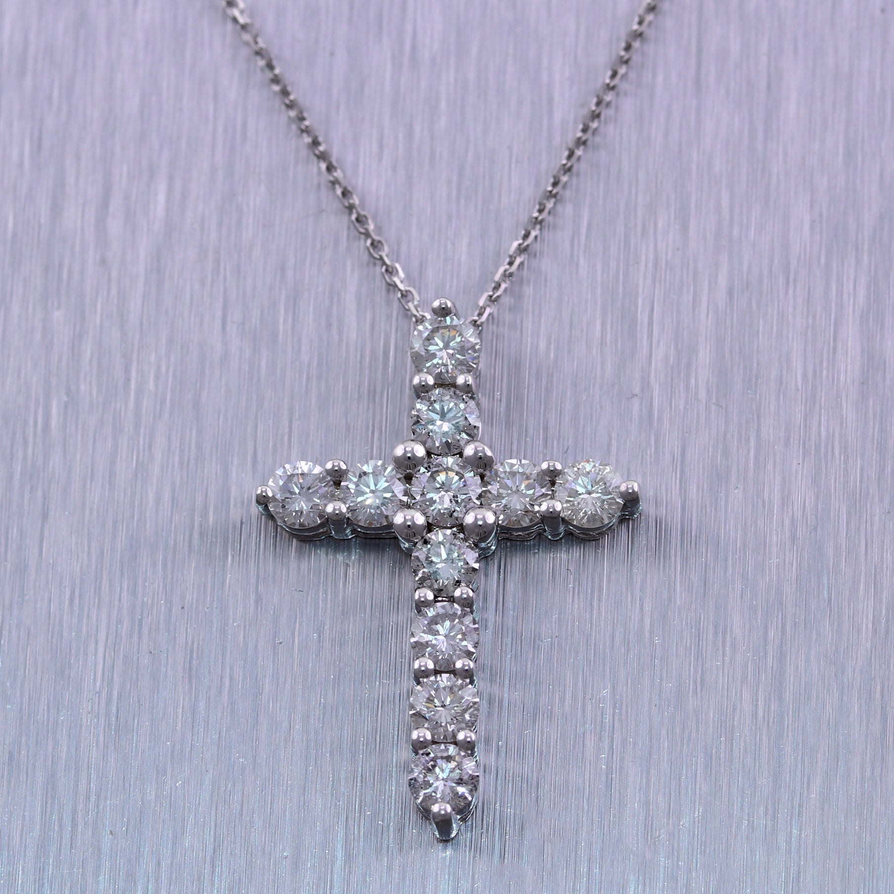 14k White Gold 2.10ctw Diamond Cross 20" Necklace