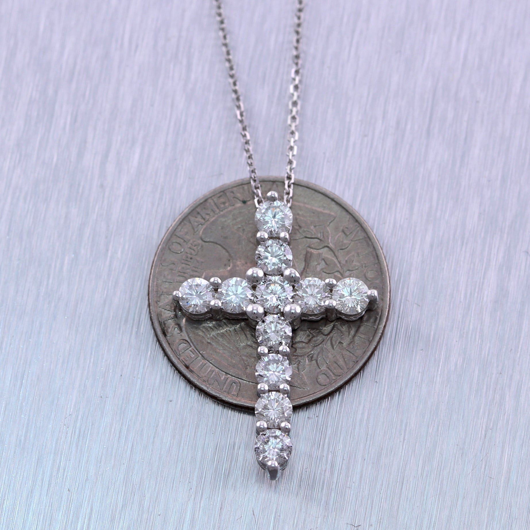 14k White Gold 2.10ctw Diamond Cross 20" Necklace