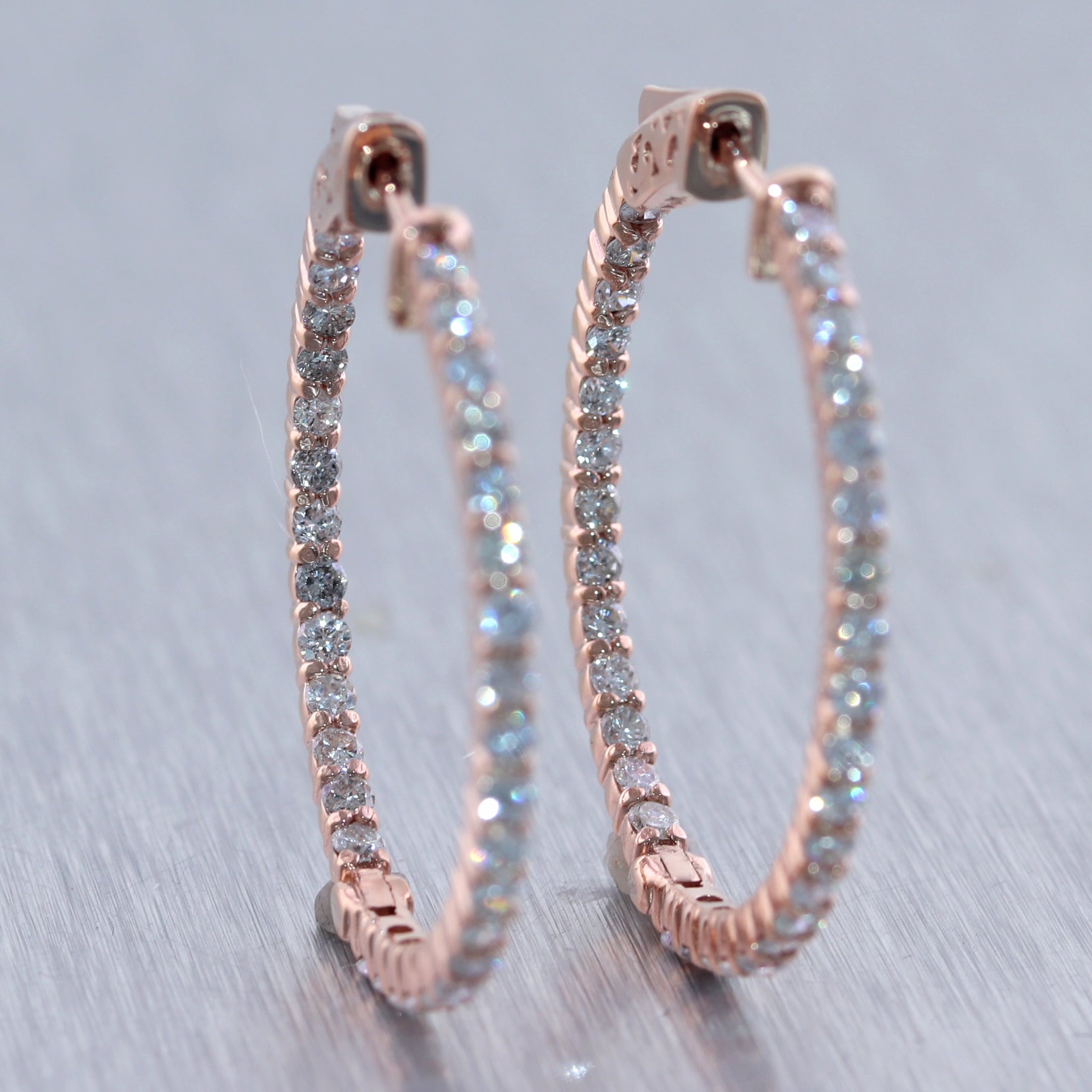 14k Rose Gold 2.60ctw Diamond In & Out Hoop Earrings