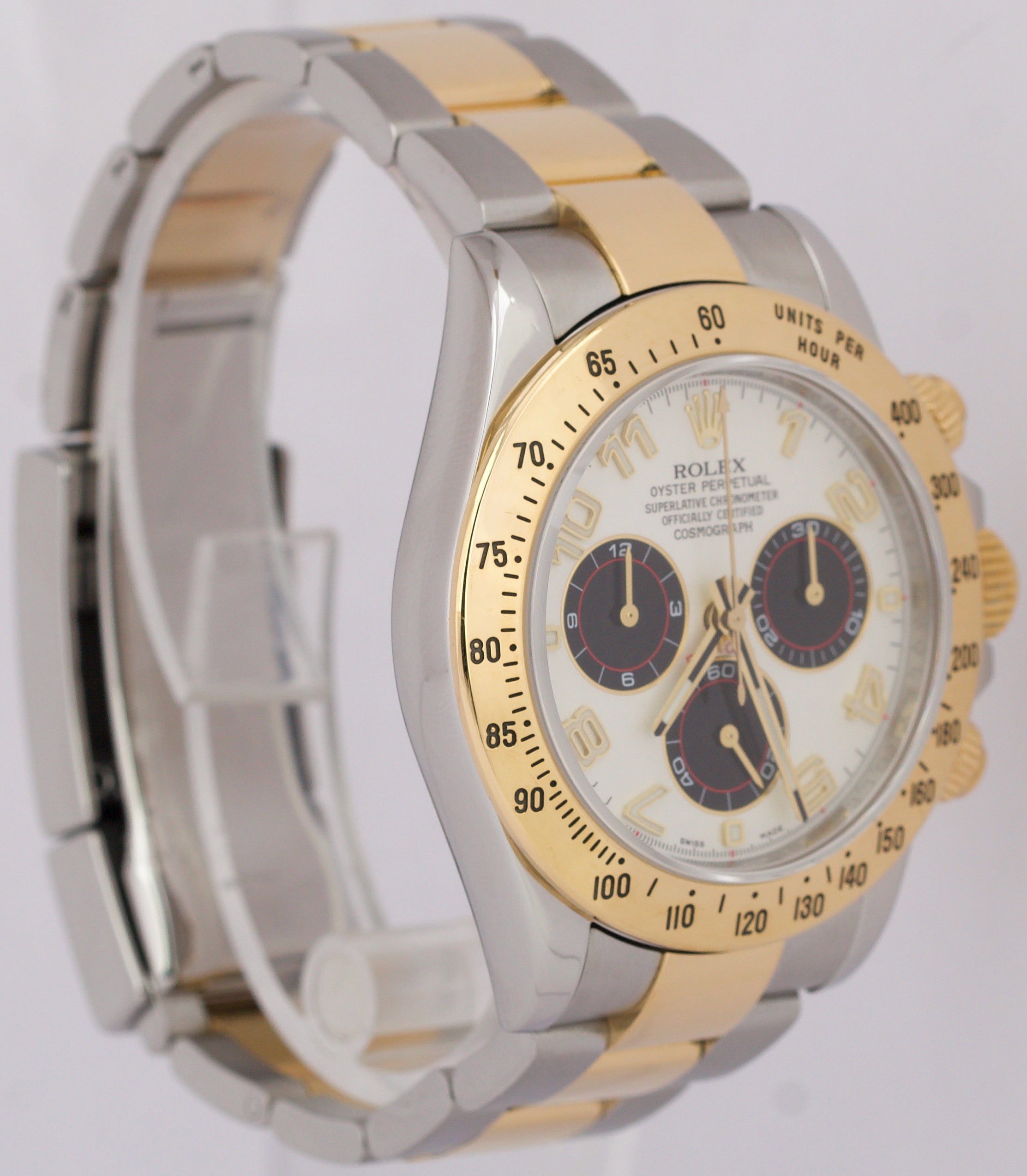 Rolex Daytona Cosmograph IVORY RACING Arabic 18K Yellow Gold Steel Watch 116523