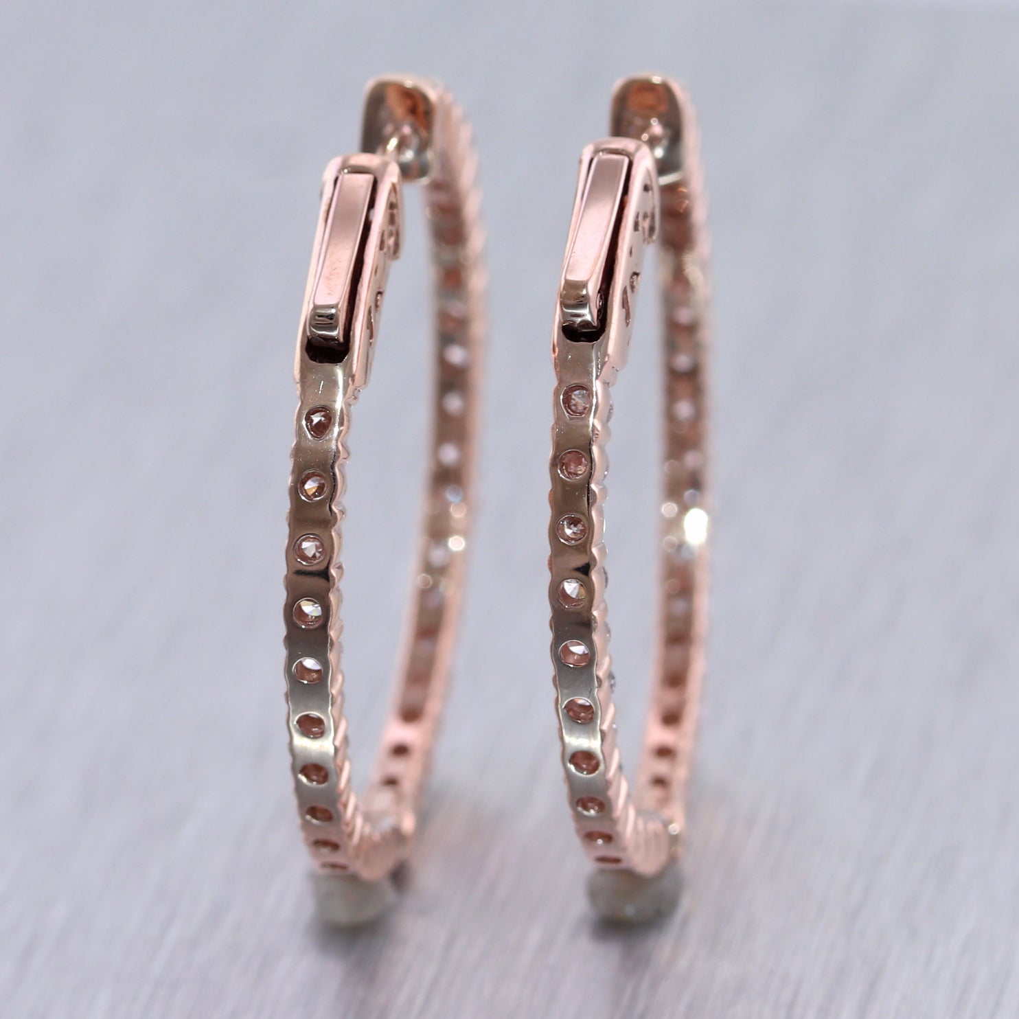 14k Rose Gold 2.60ctw Diamond In & Out Hoop Earrings