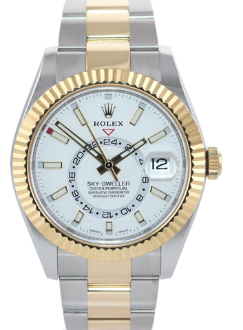 PAPERS Rolex Sky-Dweller 326933 White Two Tone Gold Steel White Oyster Watch Box