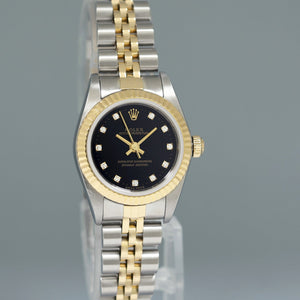 2003 PAPERS Ladies Rolex 24mm Black Diamond 76193 Two Tone Gold Jubilee Watch