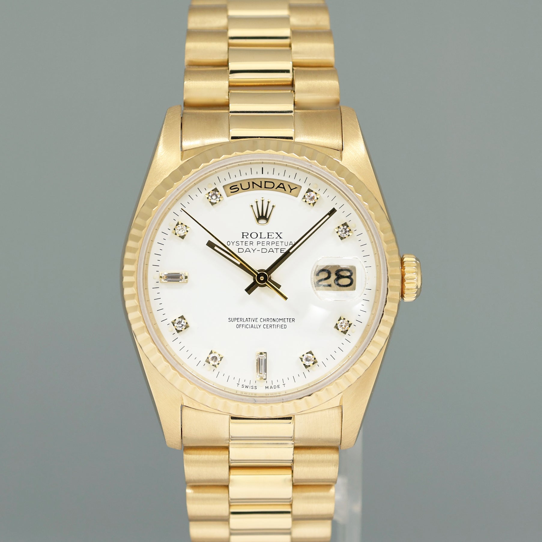 1994 MINT Rolex President Day Date White Diamond 18238 Double Quick Gold Watch