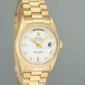 1994 MINT Rolex President Day Date White Diamond 18238 Double Quick Gold Watch