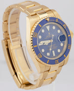 Rolex Submariner Date 40mm Ceramic 18K Yellow Gold Blue Dive Watch 116618 LB