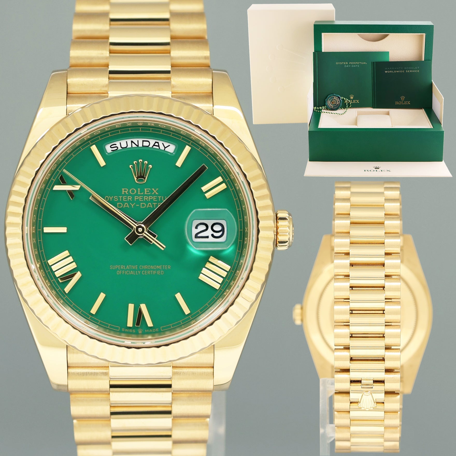 2020 MINT Rolex Day-Date 40 President 228238 Green Enamel Roman Gold Watch Box