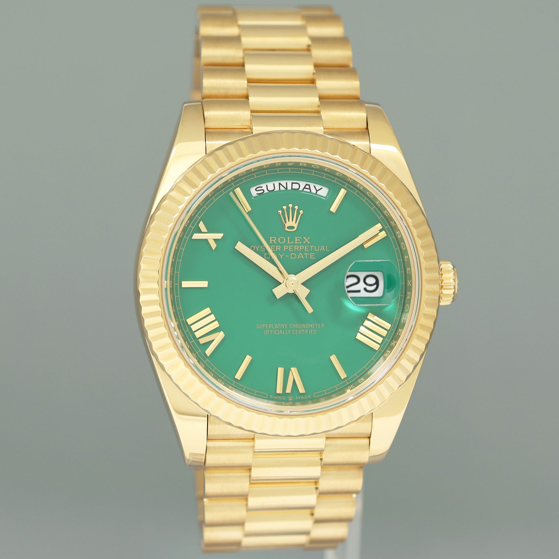 2020 MINT Rolex Day-Date 40 President 228238 Green Enamel Roman Gold Watch Box