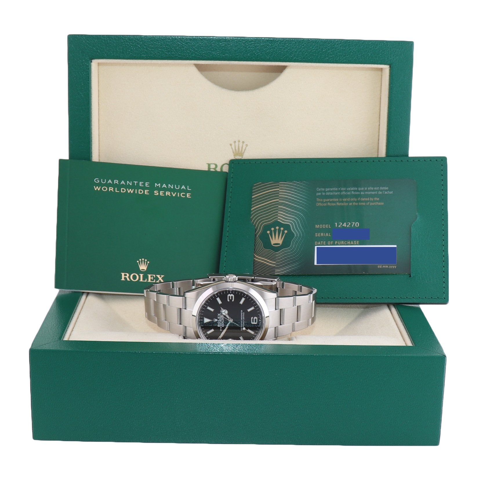 2023 NEW PAPERS Rolex Explorer Black Oyster Steel 36mm 124270 Watch Box