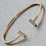 Tiffany & Co. 18k Rose Gold 0.22ctw Diamond Wire "T" Bangle Bracelet