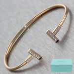 Tiffany & Co. 18k Rose Gold 0.22ctw Diamond Wire "T" Bangle Bracelet