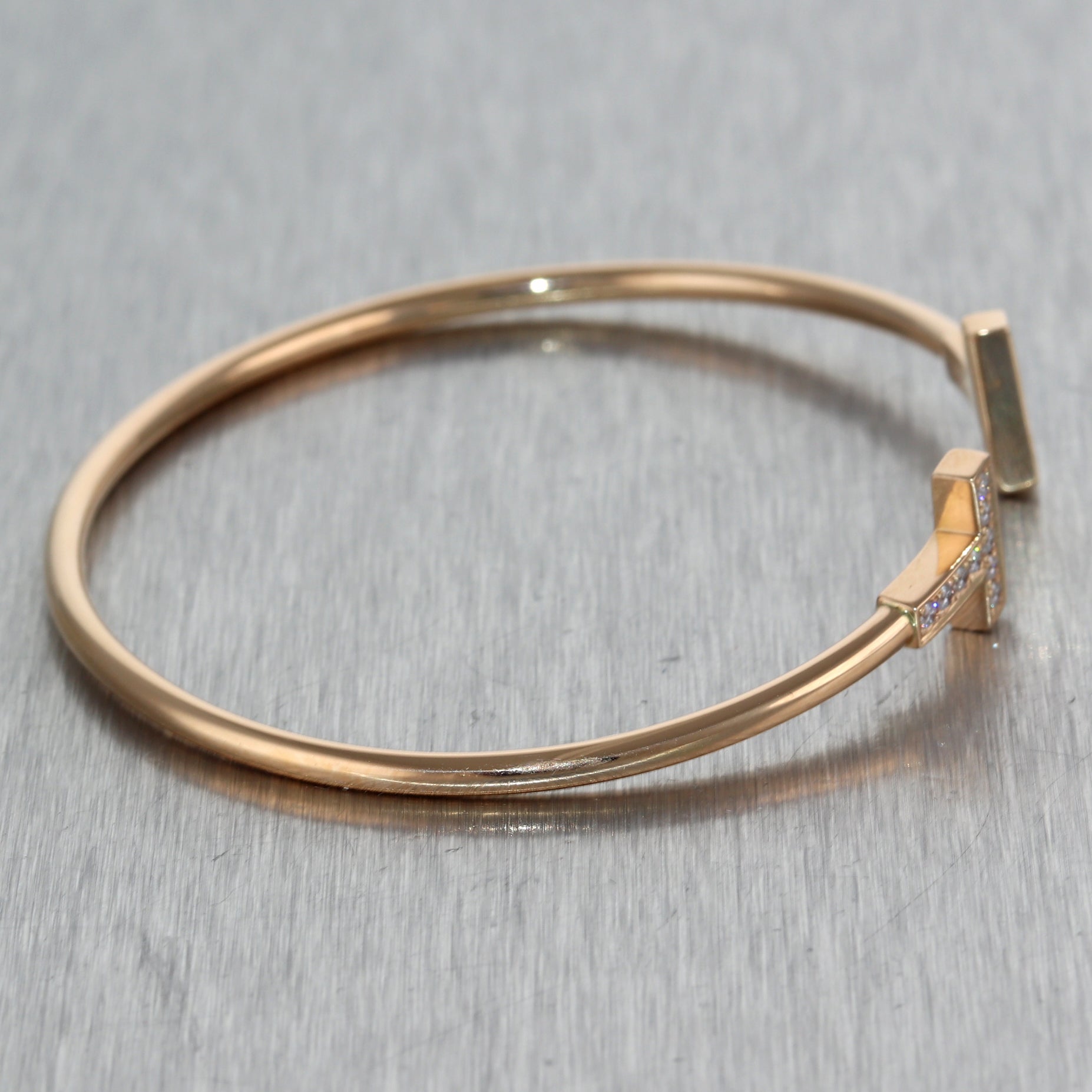 Tiffany & Co. 18k Rose Gold 0.22ctw Diamond Wire "T" Bangle Bracelet