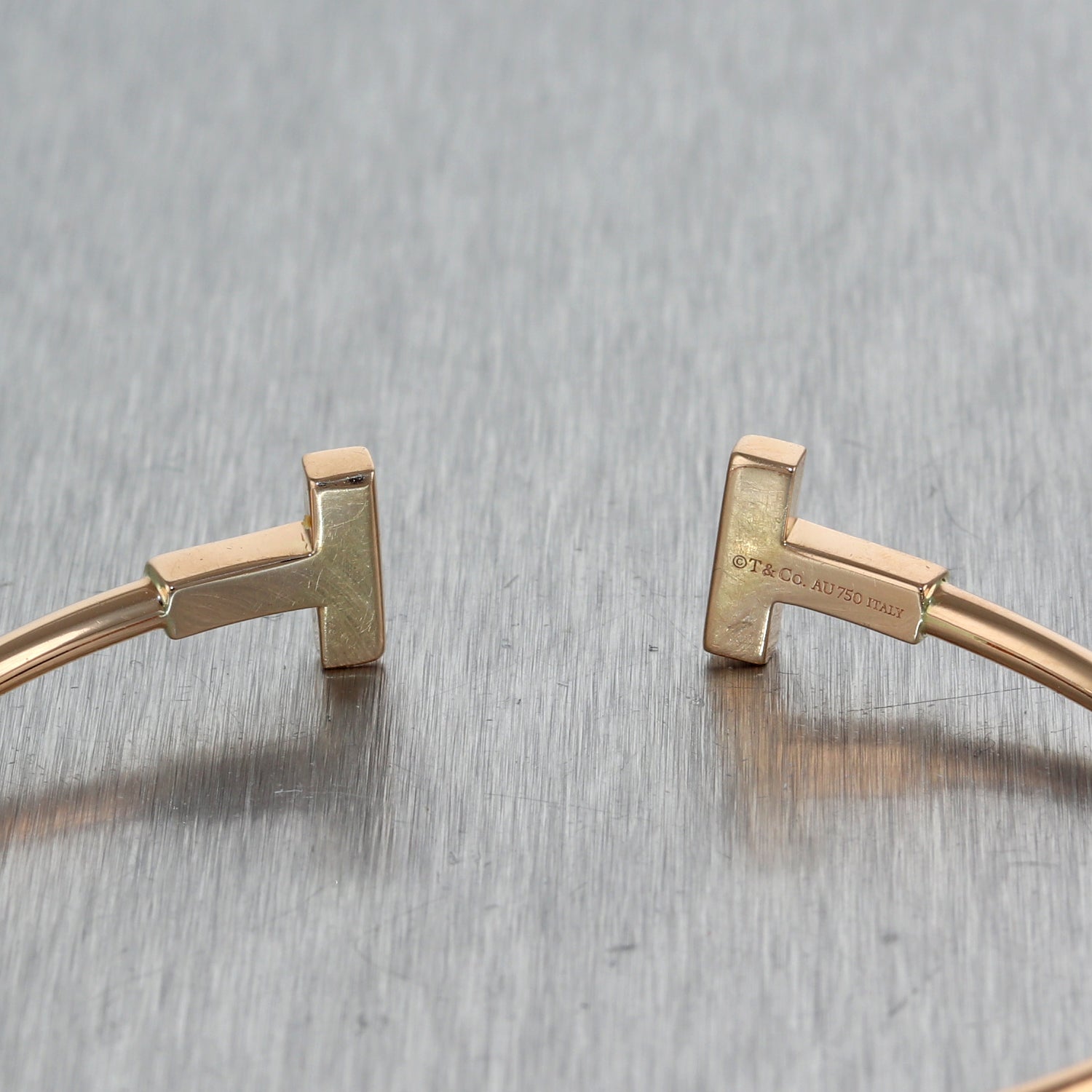 Tiffany & Co. 18k Rose Gold 0.22ctw Diamond Wire "T" Bangle Bracelet