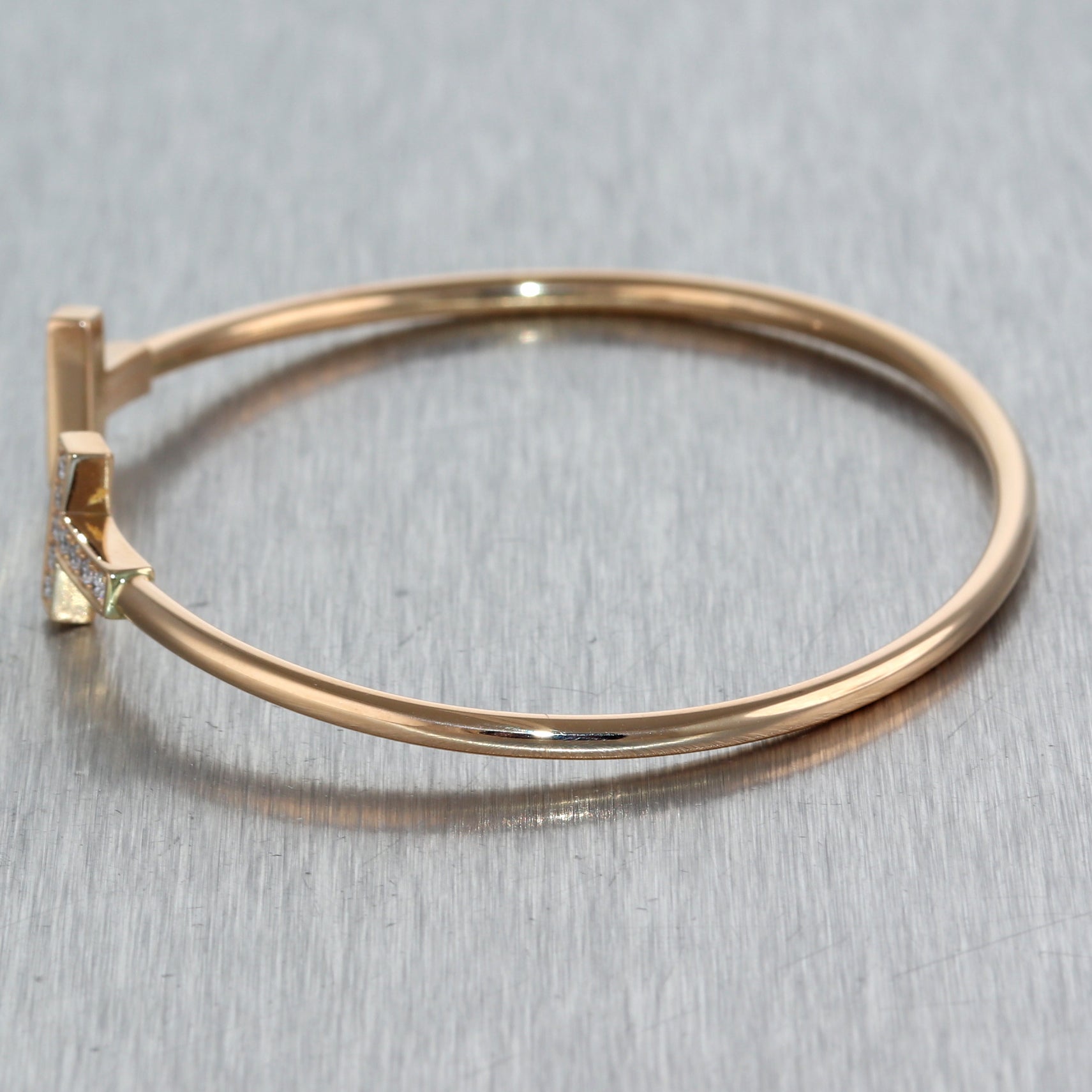 Tiffany & Co. 18k Rose Gold 0.22ctw Diamond Wire "T" Bangle Bracelet