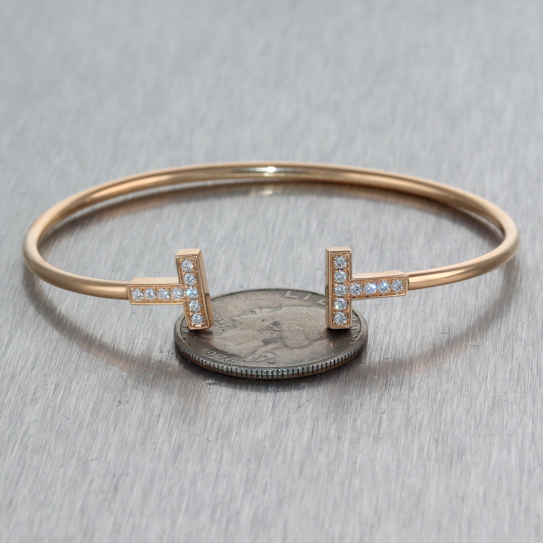 Tiffany & Co. 18k Rose Gold 0.22ctw Diamond Wire "T" Bangle Bracelet