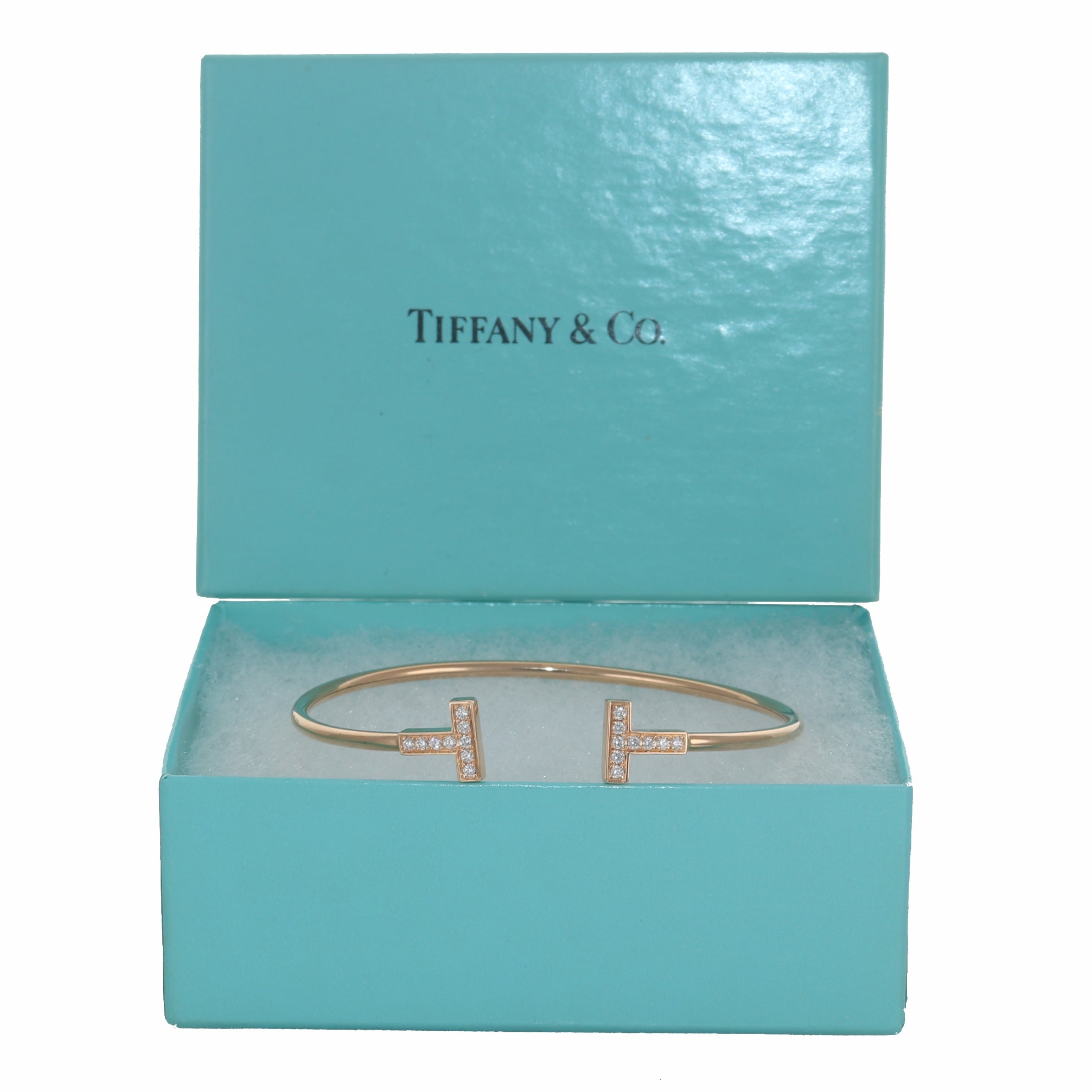Tiffany & Co. 18k Rose Gold 0.22ctw Diamond Wire "T" Bangle Bracelet