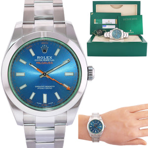 MINT 2018 PAPERS Rolex Milgauss Blue Dial Anniversary Green 116400GV Steel Watch Box