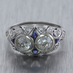 1920's Antique Art Deco Platinum 1.51ctw Diamond & Sapphire Ring