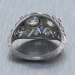 1920's Antique Art Deco Platinum 1.51ctw Diamond & Sapphire Ring