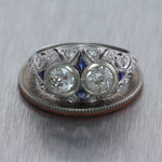 1920's Antique Art Deco Platinum 1.51ctw Diamond & Sapphire Ring