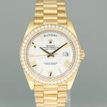 2022 Rolex Day Date 40 Yellow Gold President White Roman Diamond Bezel 228348 Watch