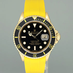 Rolex 16618 Submariner Yellow Gold Black Dial Yellow Rubber 40mm Watch Box