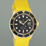 Rolex 16618 Submariner Yellow Gold Black Dial Yellow Rubber 40mm Watch Box