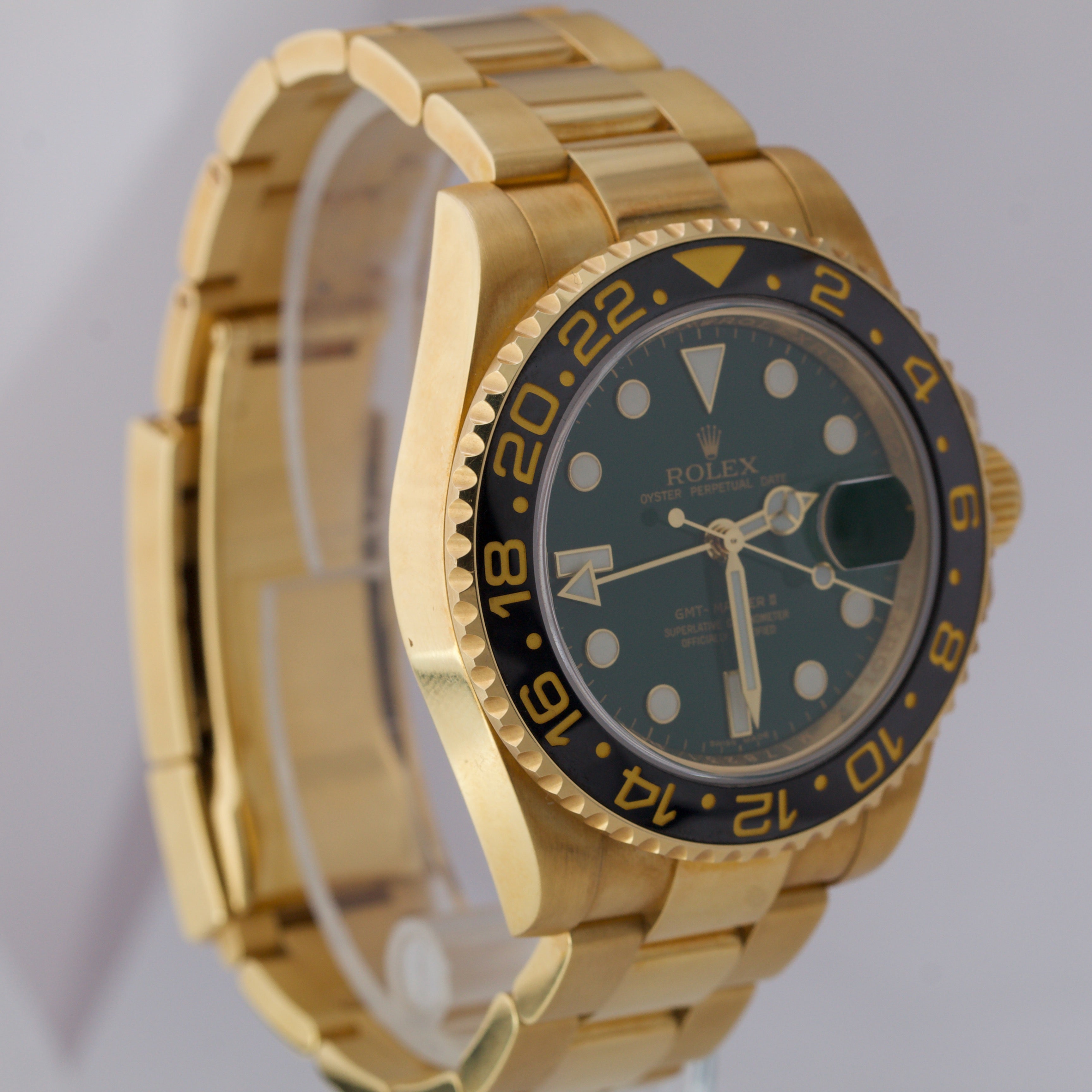 ORIGINAL GREEN DIAL Rolex GMT-Master II Ceramic PAPERS 18K Gold 40mm 116718 B+P