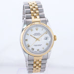 Rolex DateJust 36mm WHITE ROMAN 16233 Two Tone 18k Gold Steel Jubilee Watch Box